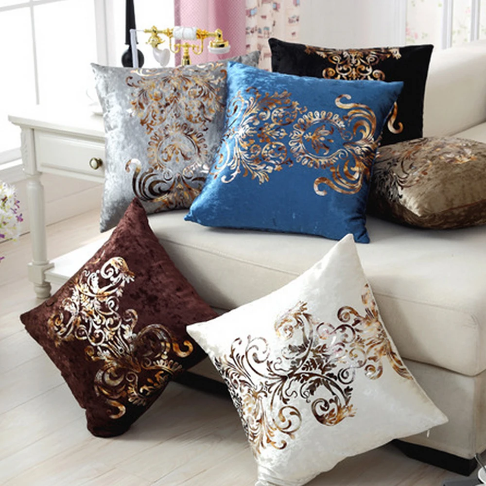 

European Style Luxurious Bronzing Pillow Cover Cushion Cover Golden Pint Velour Pillow Case dining table Chair Sofa Home Decor