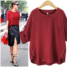 Повседневная Свободная Однотонная футболка женская летняя футболка с круглым вырезом и пуговицами элегантные офисные женские топы