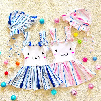 

Cute cartoon Bunny ruffle beach wear infants and toddlers swimming wear Girls East day swimsuit with cap Free Shipping