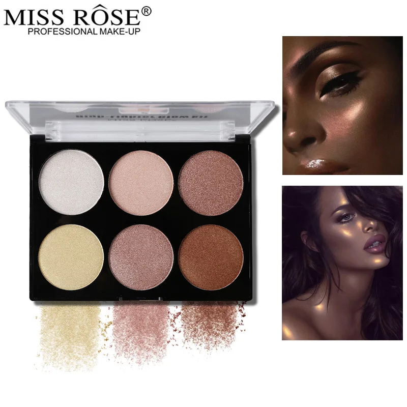 

Miss Rose 6 Color Highlighting Powder Illuminator Palette Shimmer Highlighter Bronzer Glow Kit Face Contouring 3D Face Cosmetics