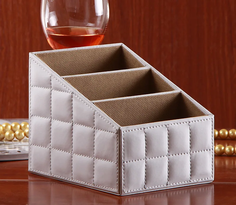 

Creative PU Leather multifunction remote control storage box Desktop stationery storage box