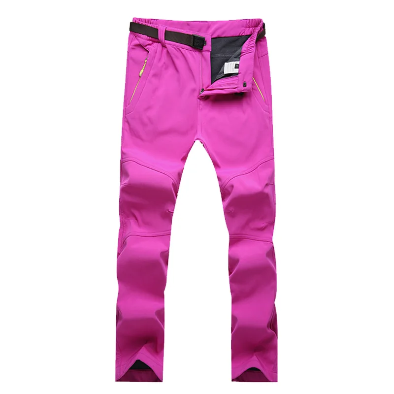 Pantalones de senderismo al aire libre de la luz del Ártico que hacen senderismo de las mujeres de lana grueso cálido elástico suave Shell pantalones transpirables a prueba de viento