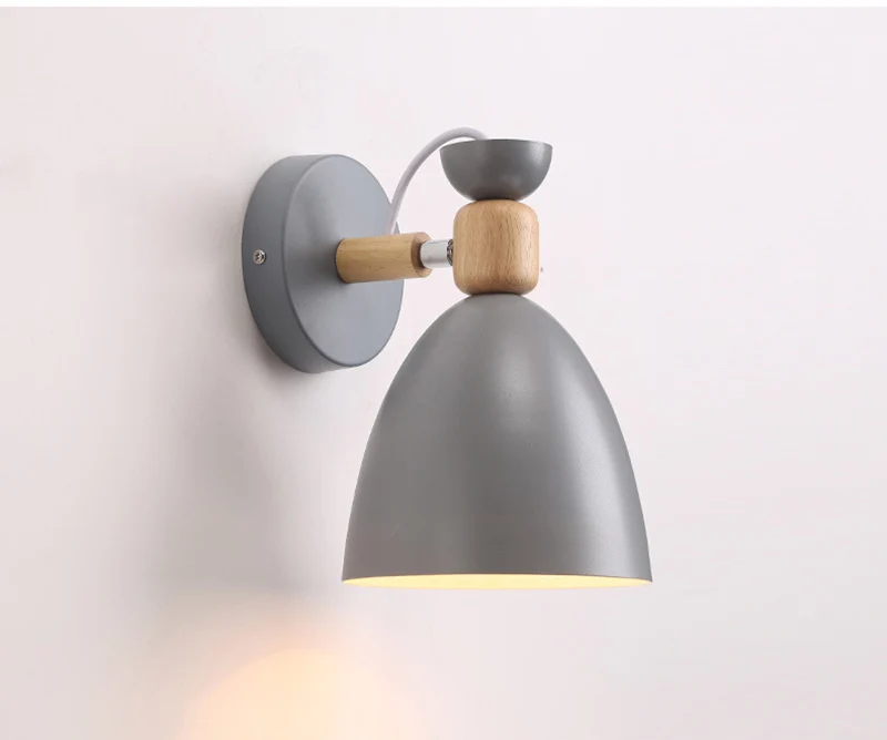 Настенный светильник Macaron в скандинавском стиле, креативный настенный светильник для спальни, простой современный прикроватный светильник, персональный деревянный настенный светильник - Цвет абажура: Серый