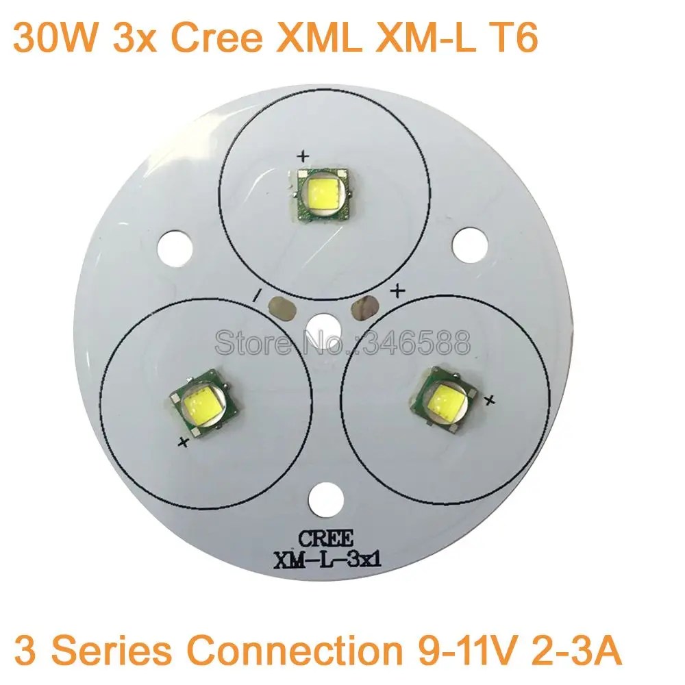 

30W Cree XLamp 3 Series XM-L XML Cool White Warm White Neutral White LED Light 9-11V 2-3A on 50mm PCB Board for Flashlight Torch