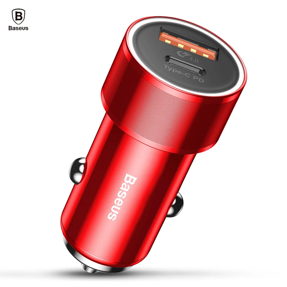 

Baseus Car Chargering Small Screw Type-C PD + USB QC3.0 Quick Car Charger 36W Aluminium Alloy