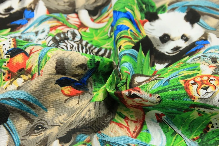 Полуметровая однотонная хлопковая ткань с принтом в виде животных из мультфильма «Парк», ручная работа, сделай сам, одежда для платья, хлопок, T478