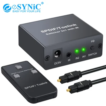 

eSYNiC SPDIF / Toslink Digital Optical Audio Switcher 2x1 With IR 2 Way Optical Fiber Signal Switch For LPCM2.0 DTS