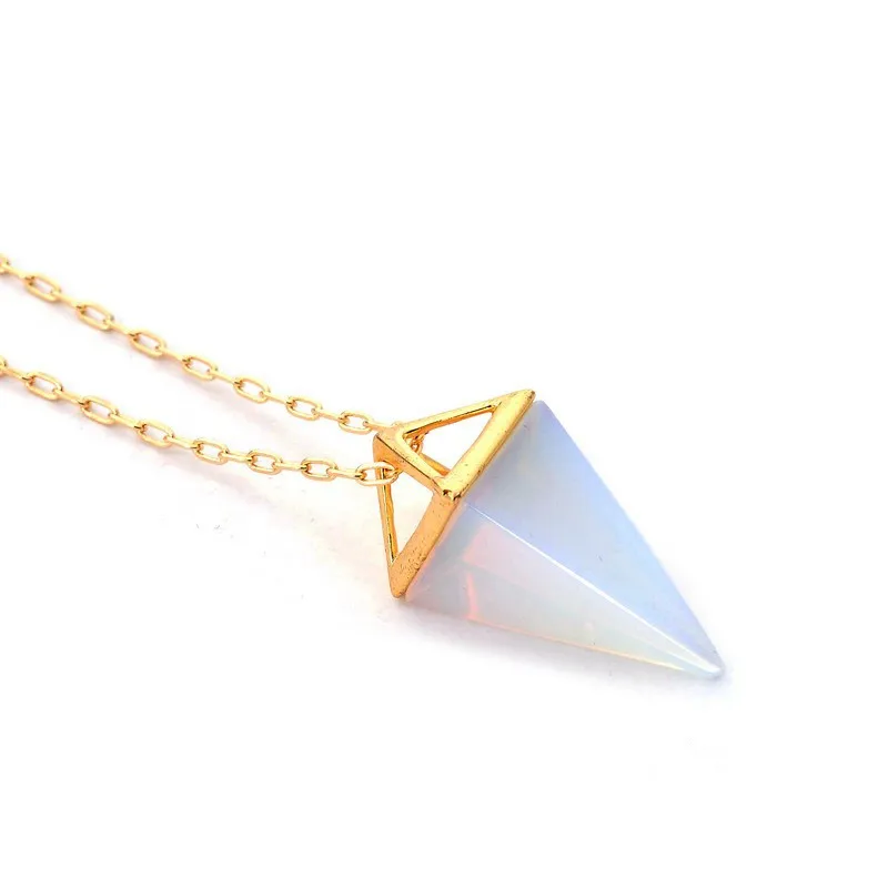 Healing Crystals Opal Pyramid Amethyst Necklace Gold Plated Howlite Rose Quartz Amulet Pendulum Necklaces Collars  Jewelry