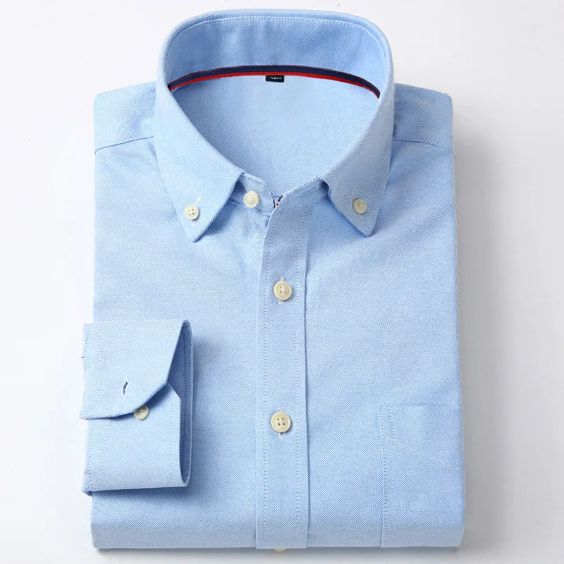 

Men Shirt Long Sleeve Solid Oxford Dress Shirt with Left Chest Pocket High-quality Male Casual Regular-fit Top Button Down Shirt