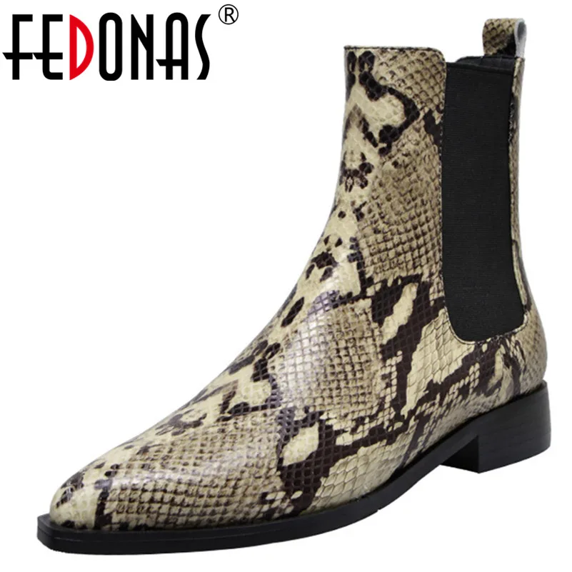 

FEDONAS Fashion Punk Pointed Toe Low Heels Women Ankle Boots Animal Prints Genuine Leather Chelsea Boots New Office Shoes Woman