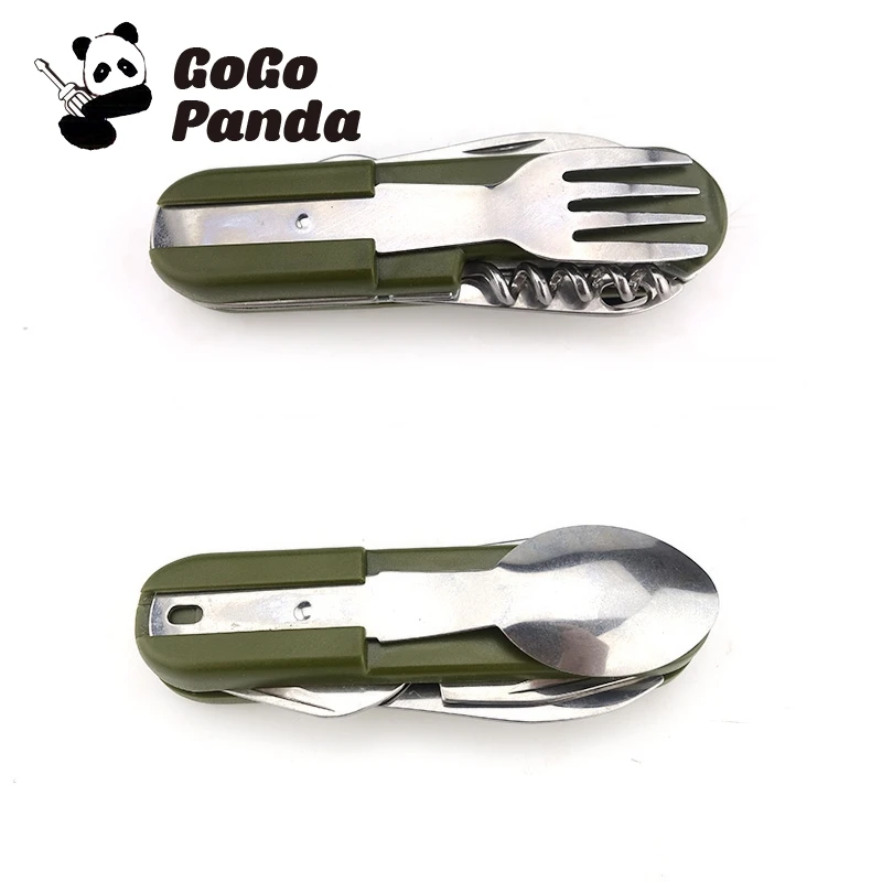 Free Shipping Outdoor Knife Multifunctional Folding Stainless Steel Tableware Picnic Tableware Fork Spoon Multipurpose Wild