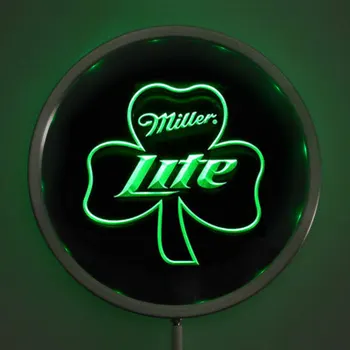 

rs-0020 Miller Lite Shamrock LED Neon Round Signs 25cm/ 10 Inch - Bar Sign with RGB Multi-Color Remote Wireless Control Function