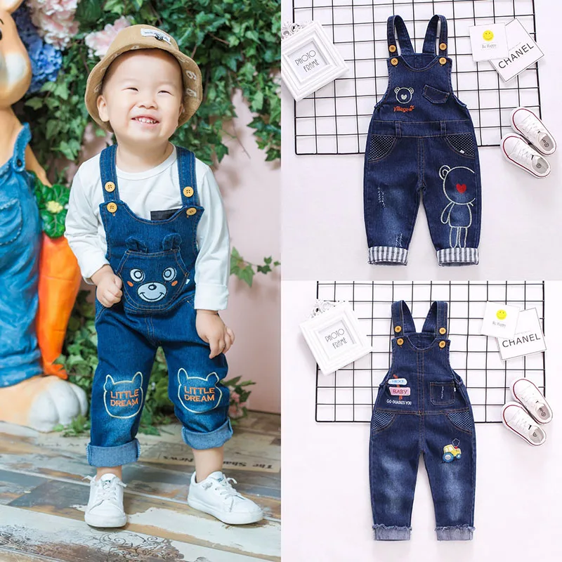 

Jumpsuit children baby toddler kids infant overall blue jeans denim open crotch pants buttons cartoon 1 2 3 years 2019 cheap