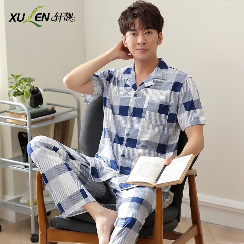 Мужские пижамы с коротким рукавом, пижамный комплект, большие размеры, летняя одежда для сна, домашняя одежда для сна и отдыха, хлопковая