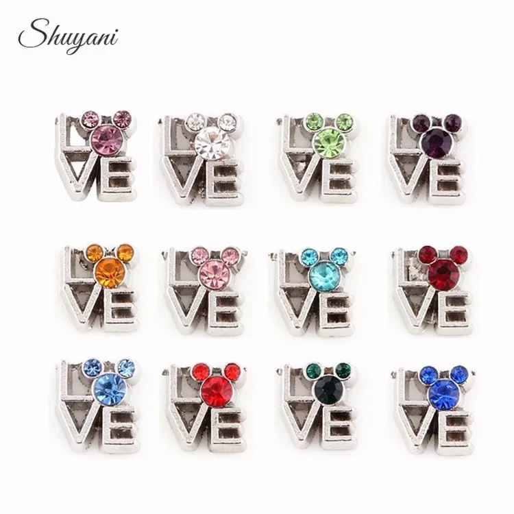 Free-Shipping-Love-Mouse-Head-Crystal-Birthstone-Charms-Floating-Locket-Charms-For-Glass-Living-Memory-Locket