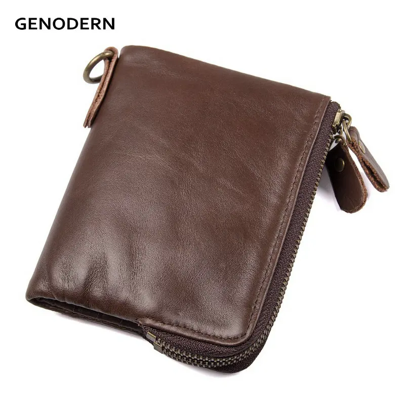 

GENODERN Genuine Cowhide Leather Men Wallet Short Coin Purse Small Vintage Wallets for Men Brand High Quality Designer Purse