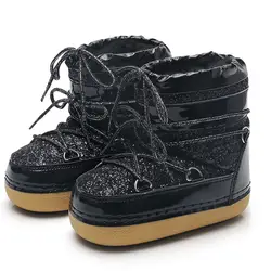 Новые зимние ботинки для детей; зимние ботинки из искусственной кожи для девочек; теплые ботинки до середины икры на меху; модная обувь с