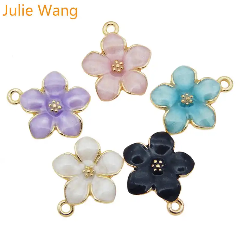 

Julie Wang 10PCS Enamel Colorful Flowers Charms 5 Colors Gold Tone Bracelet Necklace Alloy Pendant Jewelry Making Accessory