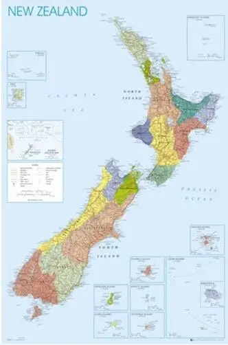 

MAP Of New Zealand SILK POSTER Decorative Wall painting 24x36inch