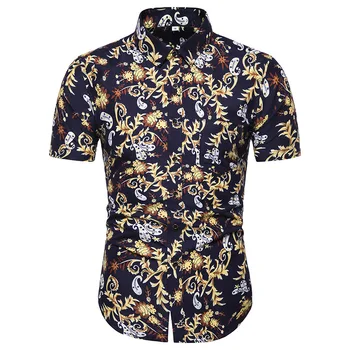 

2019 New Men's Casual Fashion Personality Floral Print Square Collar Row Button Short Sleeve Large Size Men's Business Shirt