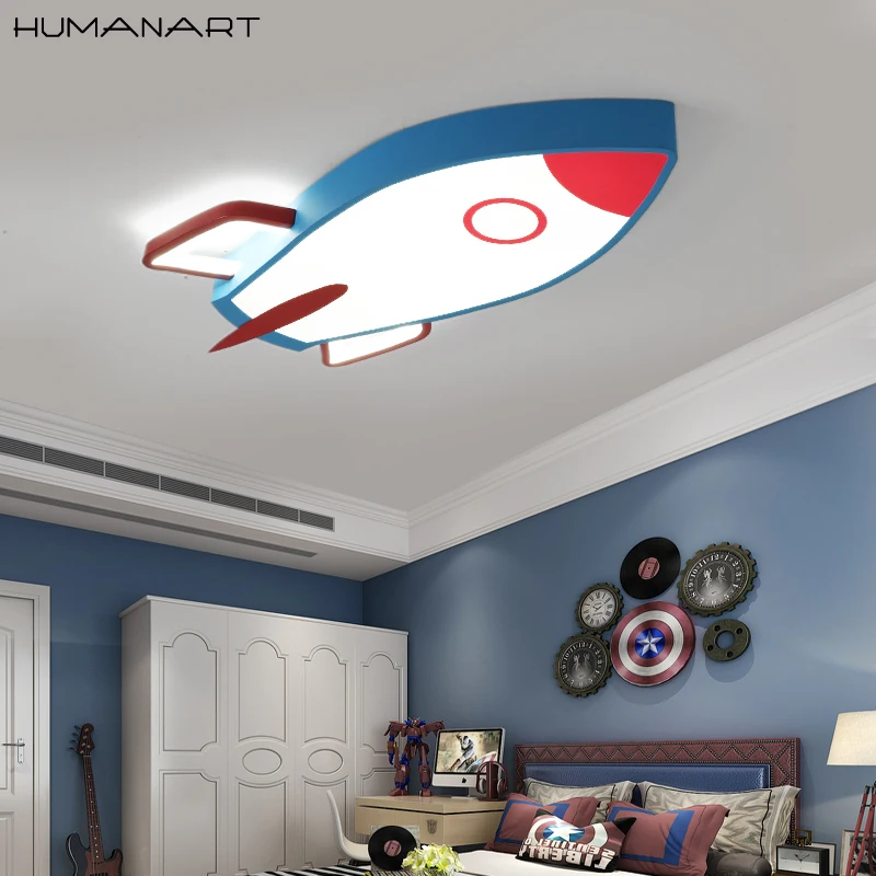 

Cartoon Rocket Ceiling Light Creative Children's Bedroom Light Personality Boy Room Light Modern Remote Control LED Ceiling Lamp