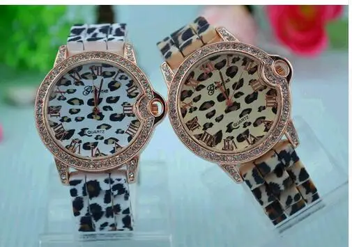 

Unisex Geneva Leopard Silicone Jelly Gel Quartz Analog Wrist Watch Gold Sport Mens Brand Silicone Wristwatch Relogio Masculino