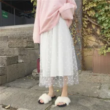 Lychee, для девочек, в горошек, сетчатая Лоскутная работа, для женщин, длинные юбки, эластичная, завышенная талия, женские юбки, весна-осень, милая прерия, шикарная юбка