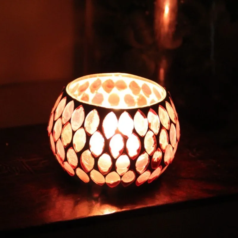 European Coloured Candlestick Mosaic Glass Candle Holders Romantic Candlelight Dinner Restaurant Candle Cup Wedding Decoration 4