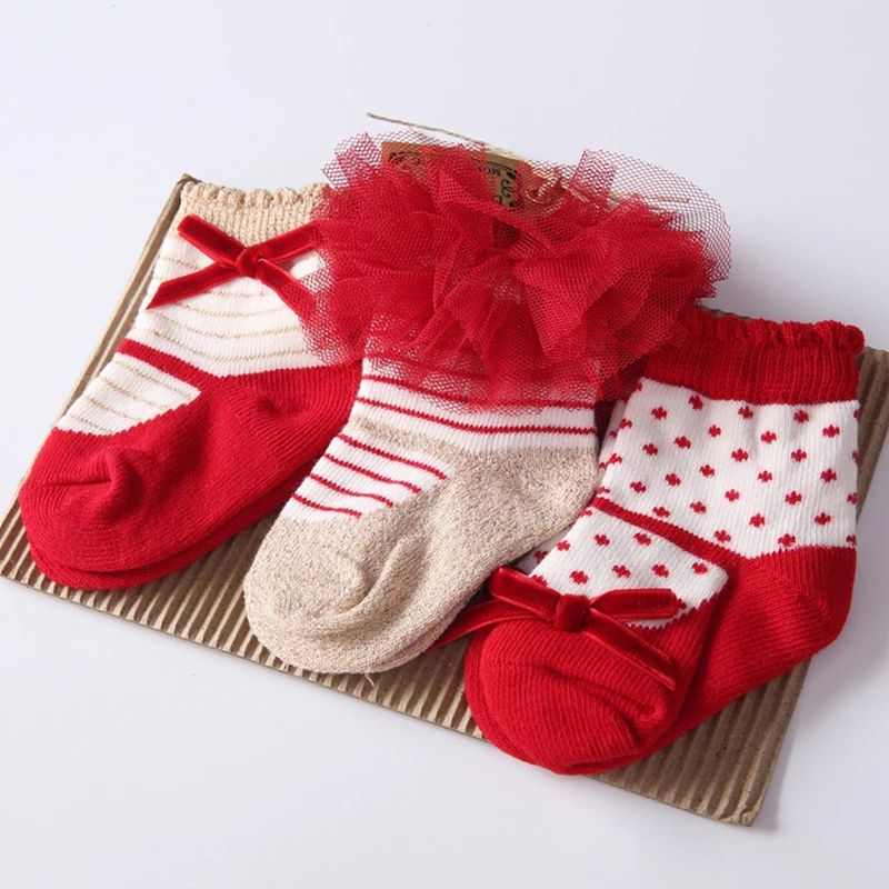 3 пар/лот, носки для новорожденных девочек, носки для малышей, 1 год, подарок на день рождения, Рождественский, праздничный, на день рождения, 0-24 месяца, фатиновый бант - Цвет: Tulle Bow 3pcs