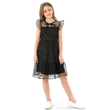 Детские платья для девочек; летнее черное платье; шифоновая сетчатая детская одежда; Новинка года; летний костюм; платье принцессы для девочек-подростков