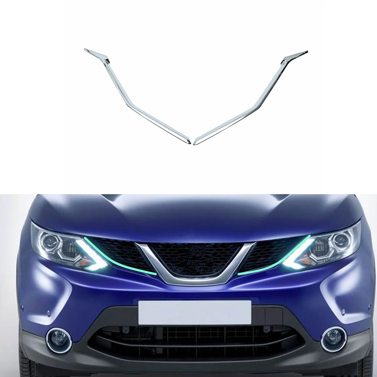 Пара хромированных чехлов для передней решетки радиатора Nissan Qashqai J11 2014 2016|front grill