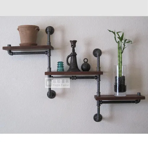 French Loft Style Shelf Rack Wall Hanging Iron Wood French Loft Style Shelf Rack Wall Hanging Iron Wood Retro Water Pipe Frame
