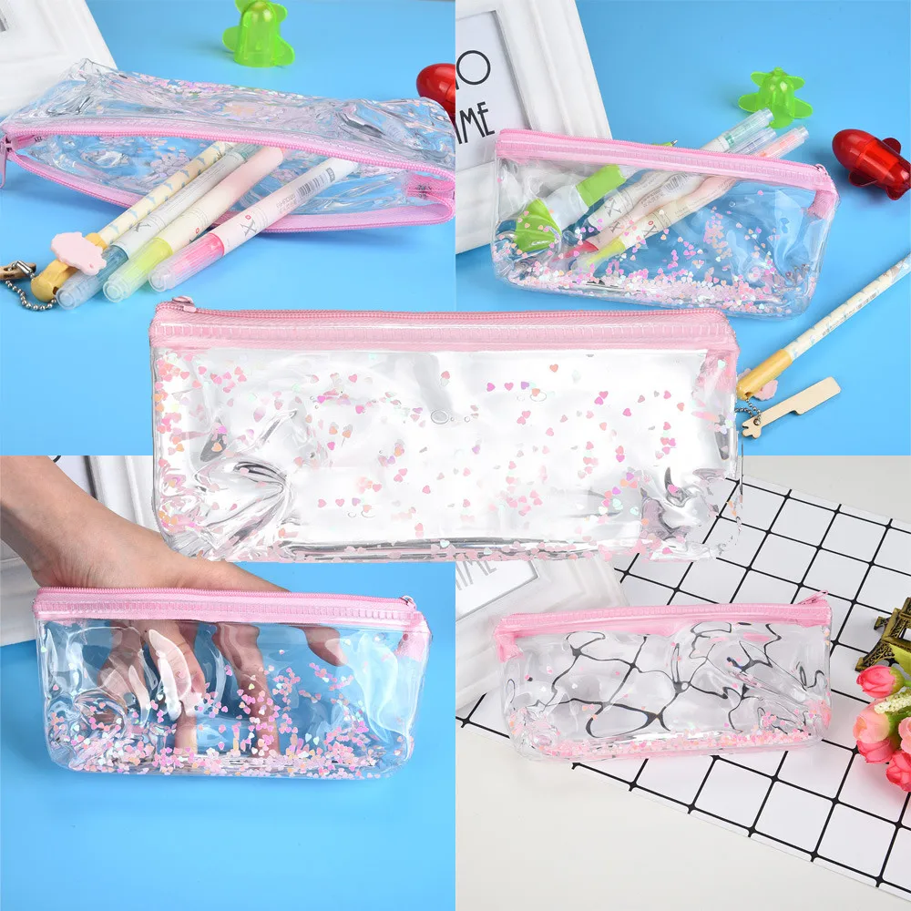 

Lamtuea art water brush Creative Pencil Case Transparent Sequins Quicksand Oil Stationery Bag paint brush