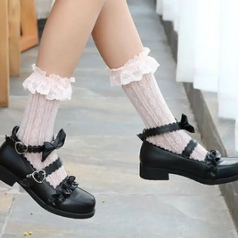 Японские чулки в стиле Лолиты; кружевные носки в стиле Лолиты; носки в японском стиле; мягкие носки для сестры; милые аксессуары в стиле Лолиты; 2 пары в партии; носки