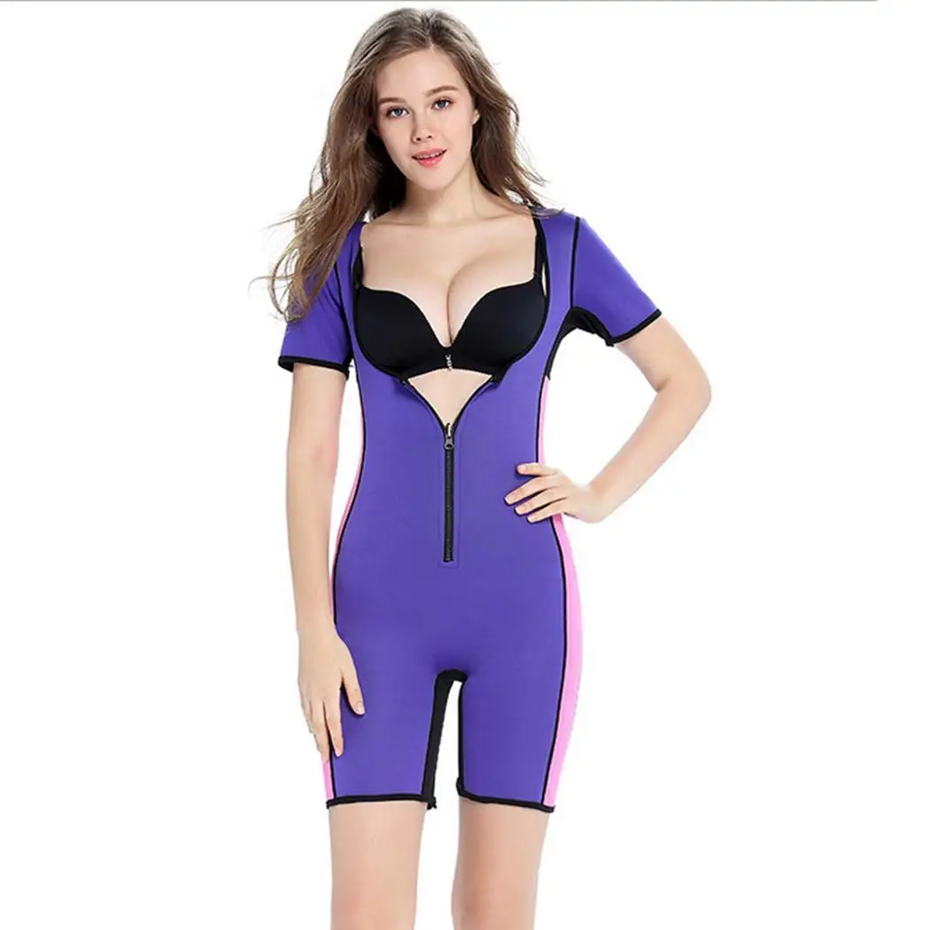 

New Women Casual Fat Burning Body Zipper Shaping Self-heating Regular Elastic Shapewear Bodysuit Patchwork