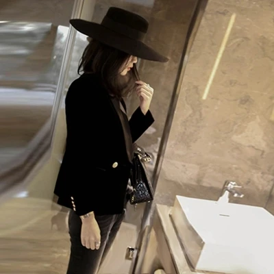 Style Bouton Court Nouveau Slim Petit Velours Femmes Blazers Femelle Un Manteau Automne 1 Noir Tempérament Décontracté Costume Veste WpwIqY