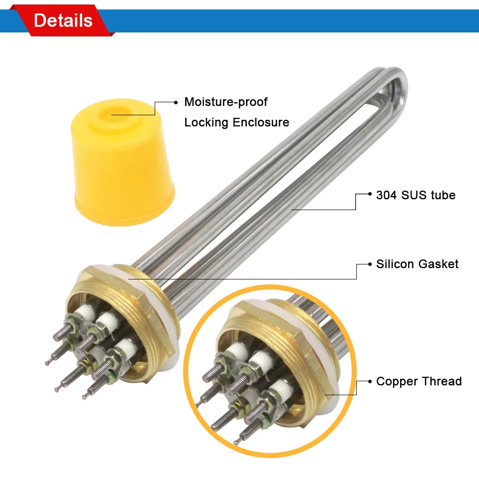 Водяной нагревательный элемент 220 В/380 В, 1,2 "медь нитки, 304 нержавеющая сталь элемент водонагревателя
