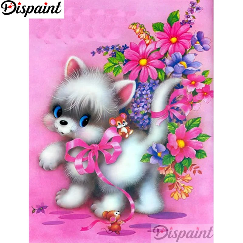 

Dispaint Full Square/Round Drill 5D DIY Diamond Painting "Cartoon cat flower" 3D Embroidery Cross Stitch Home Decor Gift A12535
