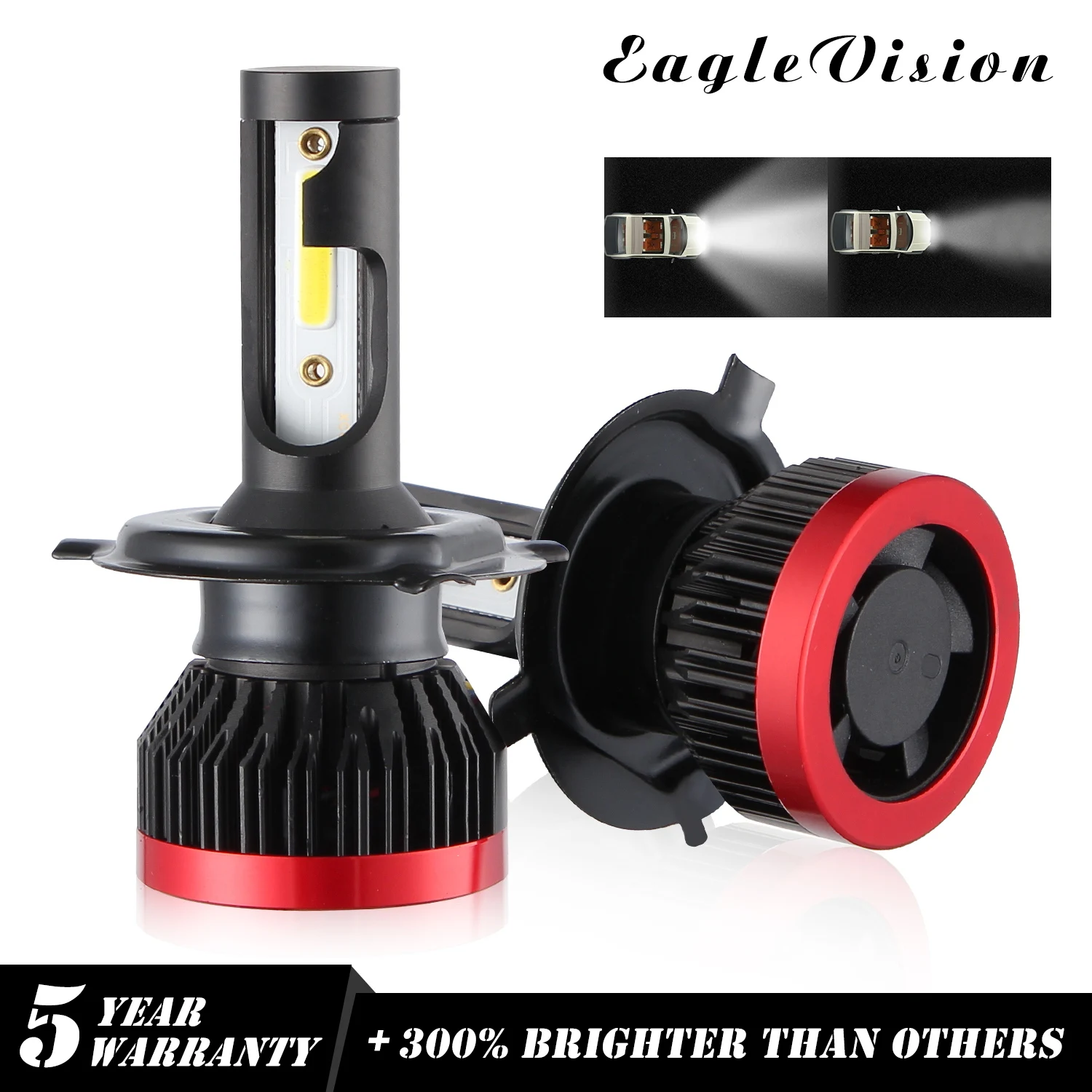 

EV7 2PCS Mini EAGLEVISION 270000LM 1800W H4 LED Headlight Bulbs DOB Chip 6000K White auto bulb running lights powerful beam