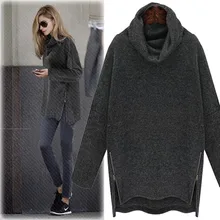 New Autumn Winter Women Top Vestido Plus Size Casual Loose Turtleneck Side Zipper Solid Render Knitted Shirt For Women Large Top