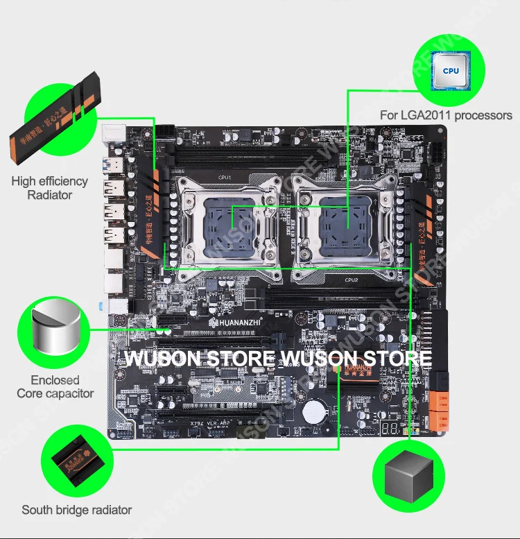 Материнская плата HUANANZHI X79 4D с высокой скоростью M.2 NVME SSD слот Dual CPU Intel Xeon E5 2680 V2