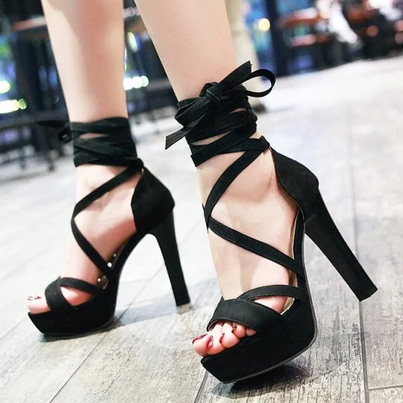 Euramerican Rome sexy waterproof table super high heel toe toe women sandals ankle strap model hip hop women's shoes