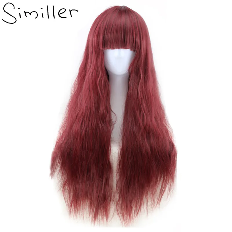 

Similler Womens Long Full Body Wave Hair Heat Resistant Synthetic Wigs Cosplay Party Light Brown Natural Black Wine Red