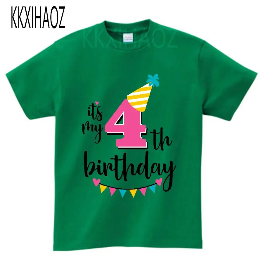 Милая футболка с надписью «Happy Birthday Number 4-6», детские топы с круглым вырезом, футболки для маленьких мальчиков и девочек, подарок на день рождения, футболка для детей 4-6 лет, NN - Цвет: green childreT-shirt
