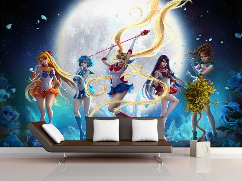 セーラームーン壁紙漫画の壁壁画カスタム3d写真壁紙寝室ホテル壁紙テレビ背景壁装材の装飾 Photo Wallpaper Bedroom Tv Backgroundhotel Wallpaper Aliexpress