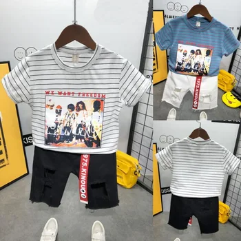 

2019 Summer Children Baby Boys Cotton Clothes Infant Outfits Kid Striped T-Shirt shorts 2pcs/Set Toddler Fashion Clothing