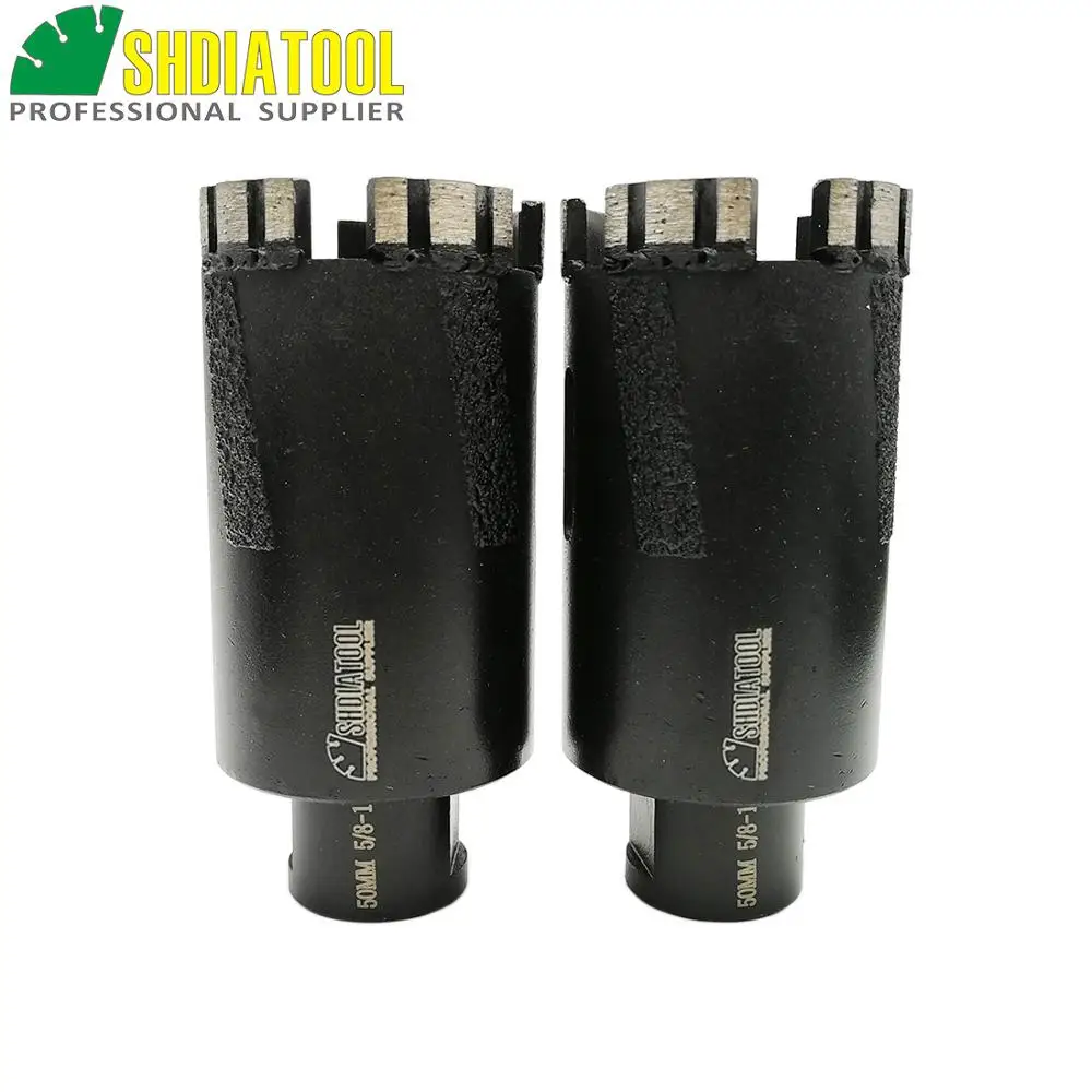 SHDIATOOL 2pcs Dia 50mm 5/8-11 Thread Laser Welded Diamond Dry Drilling Core Bits With Side Protection Drilling Bits Hole Saw