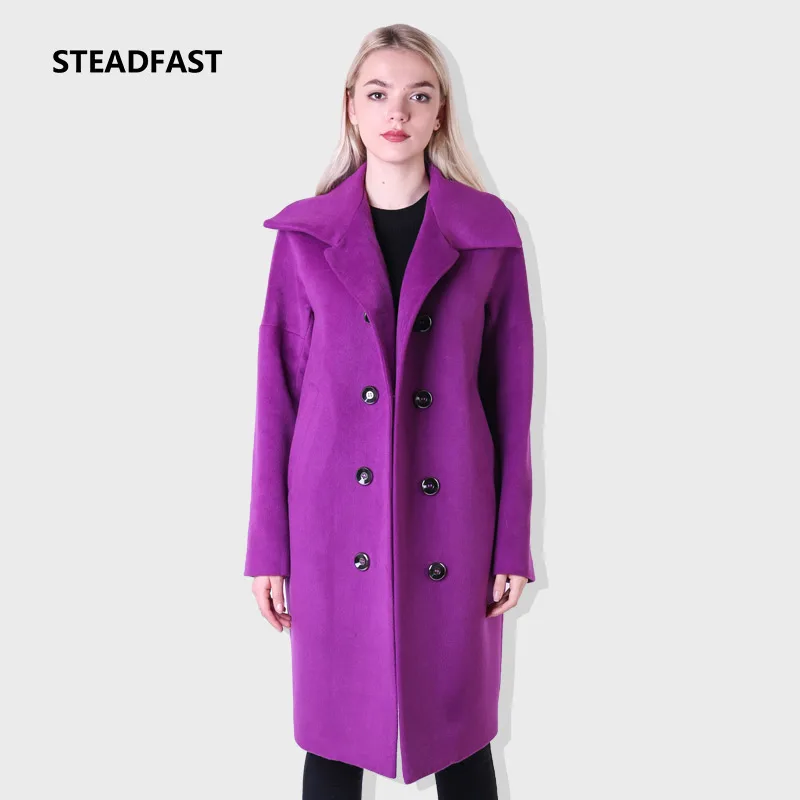 Стойкий Для женщин кашемировое пальто длинные Стиль воротник с лацканами модные
