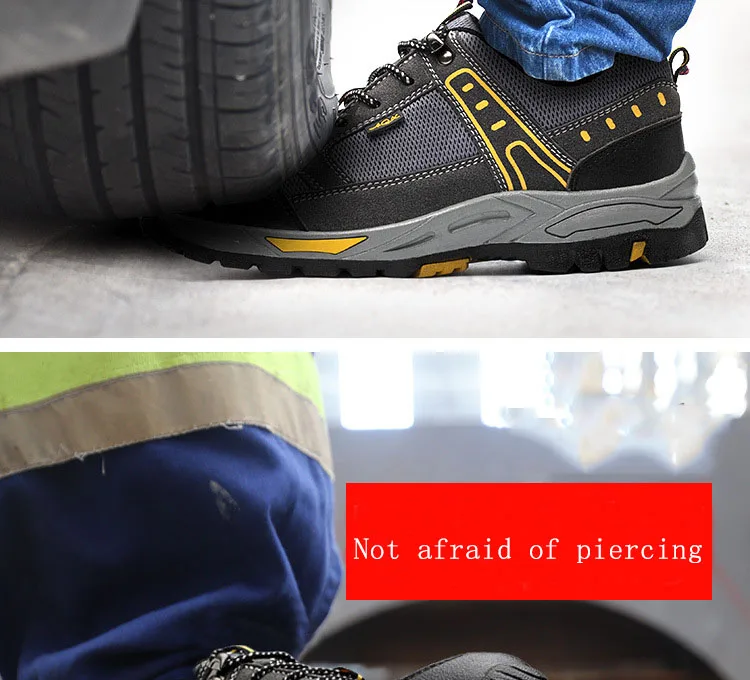 Steel Toe Safety Shoes for Men Work Industrial and Construction Shoes Puncture Proof Slip-Resistant Rubber Sole Work Shoes