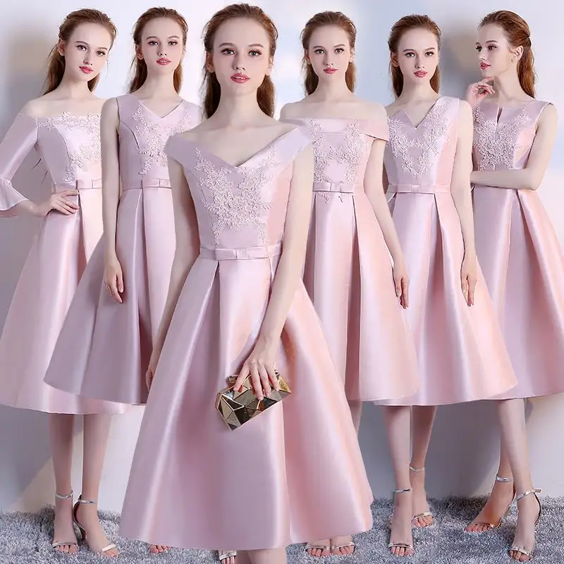 

New Women Embroidery Elegant Lady Summer Dress Vestidos Party Prom A-Line Dress Pink Bridesmaid Midi Dress Wedding Party Dress